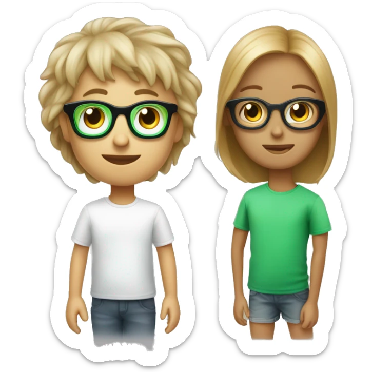 enfant avec des cheveux cours et maron 
avec des lunette de soleil noir et un t-shirt vert clair sticker