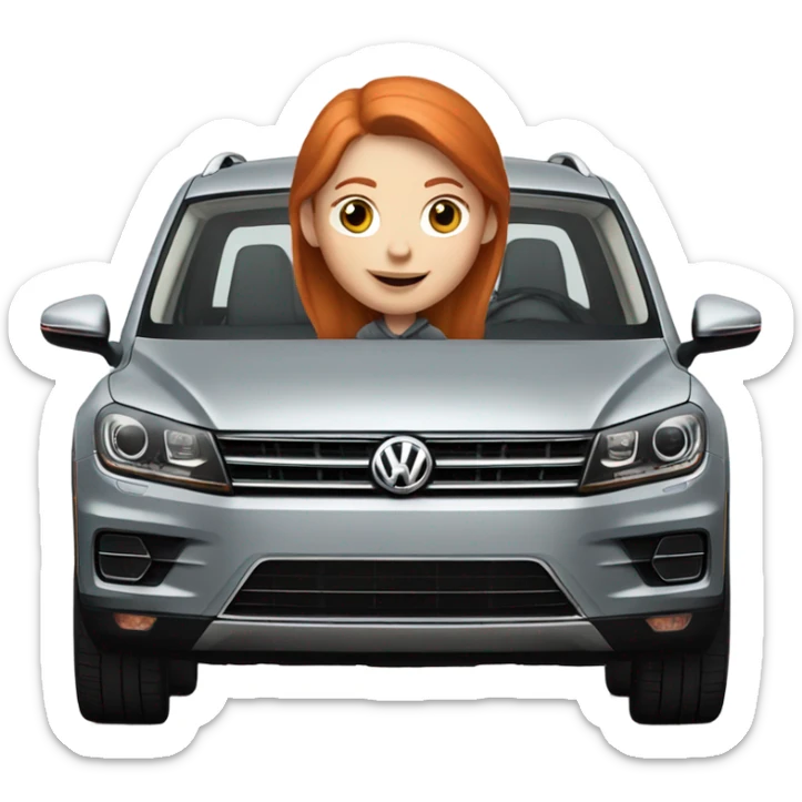 Light Redhead girl driving a grey tiguan  sticker