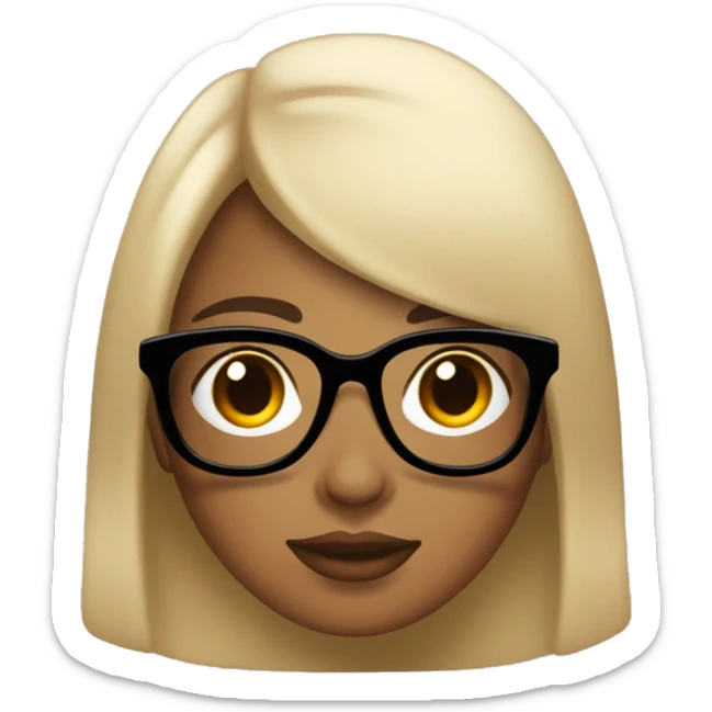 Chica joven cabello negro y piel clara con gafas con una polera beige sticker