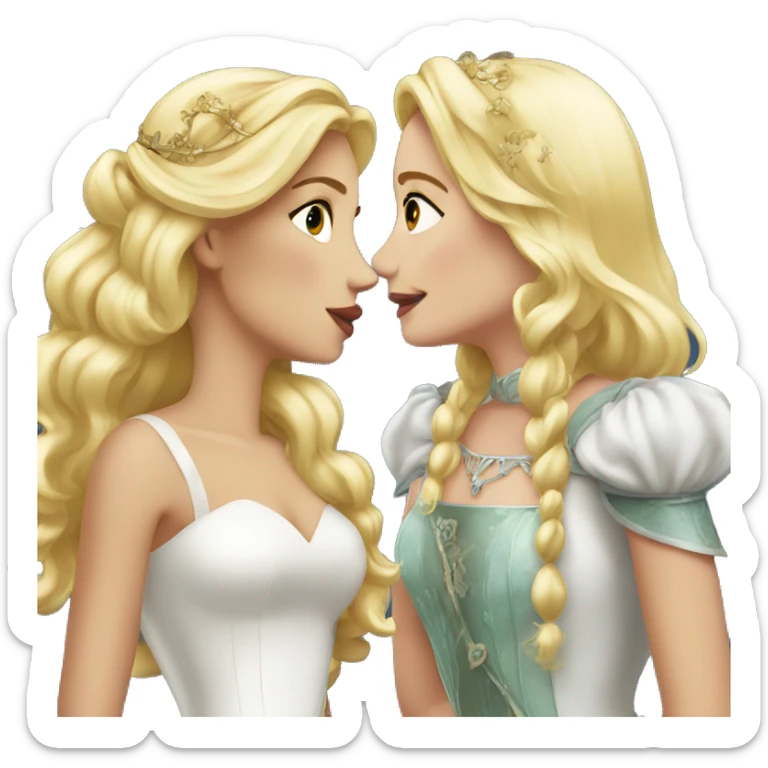 2 women princesses couple blonde kiss sticker