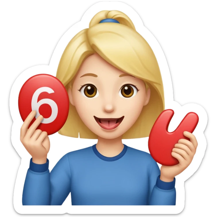 Happy face with tongue out with a number six in one hand and number seven in the other hand sticker