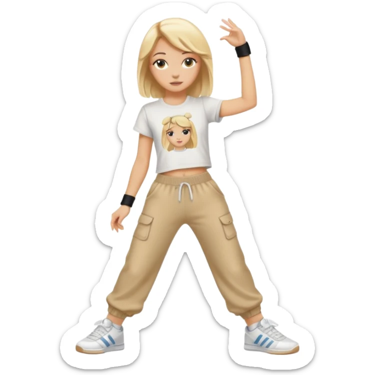 Hiphop dancer, with cute big pants, sneakers, and t-shirt. White girl blond sticker