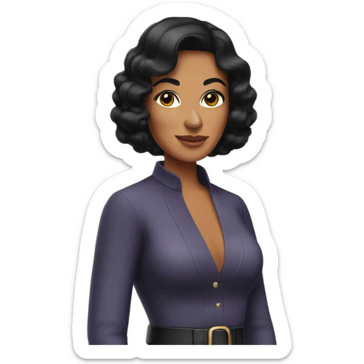 Tanned woman with black hair dressed in 1970s hair, makeup, and attire  sticker