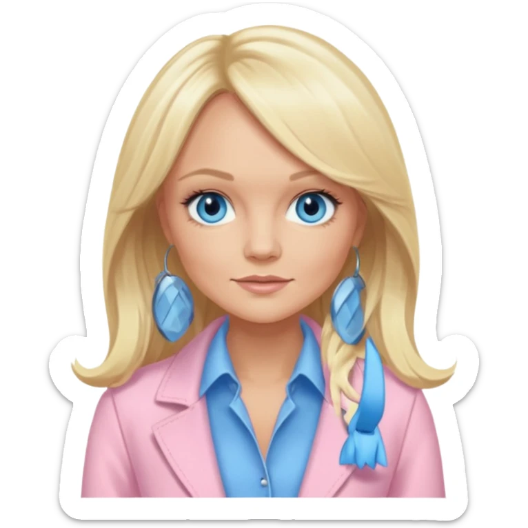 Emma Bunton with blonde long hair, blue eyes, light pink outfit sticker
