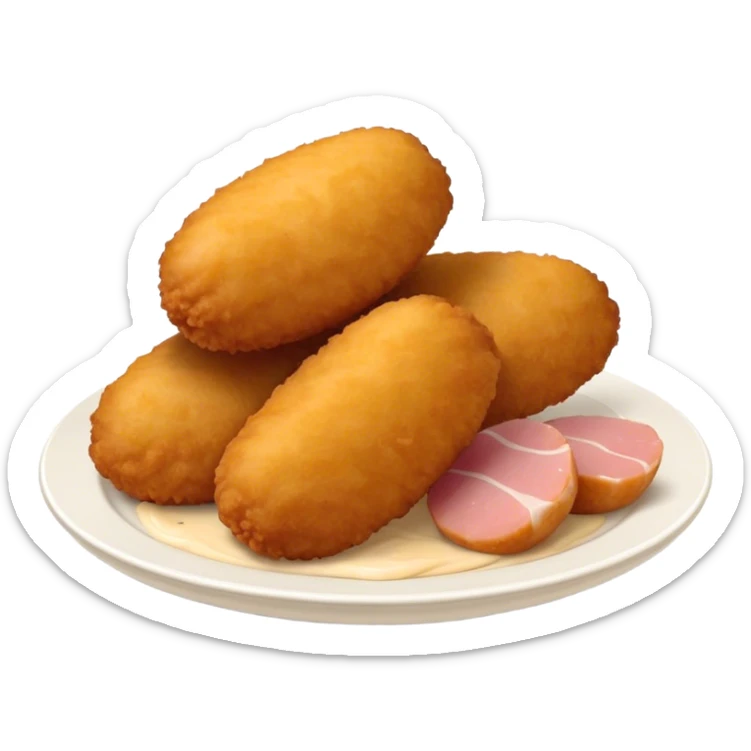 Cinematic Realistic Croquetas Dish Emoji, showcasing crispy, creamy croquettes filled with ham or chicken rendered with lifelike textures and appetizing, dynamic lighting. sticker