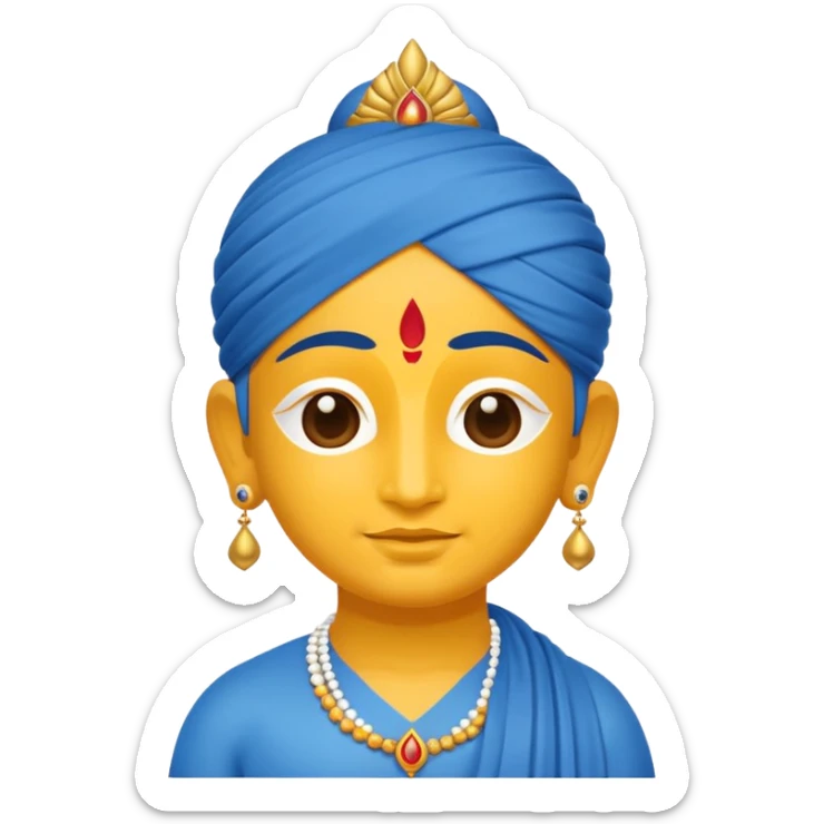 minimalist emoji of Lord Krishna's tilak, blue background, white and yellow tilak mark sticker