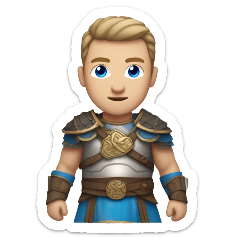 British white male with skin fade brown hair and blue eyes wearing a Mongolian warrior outfit sticker