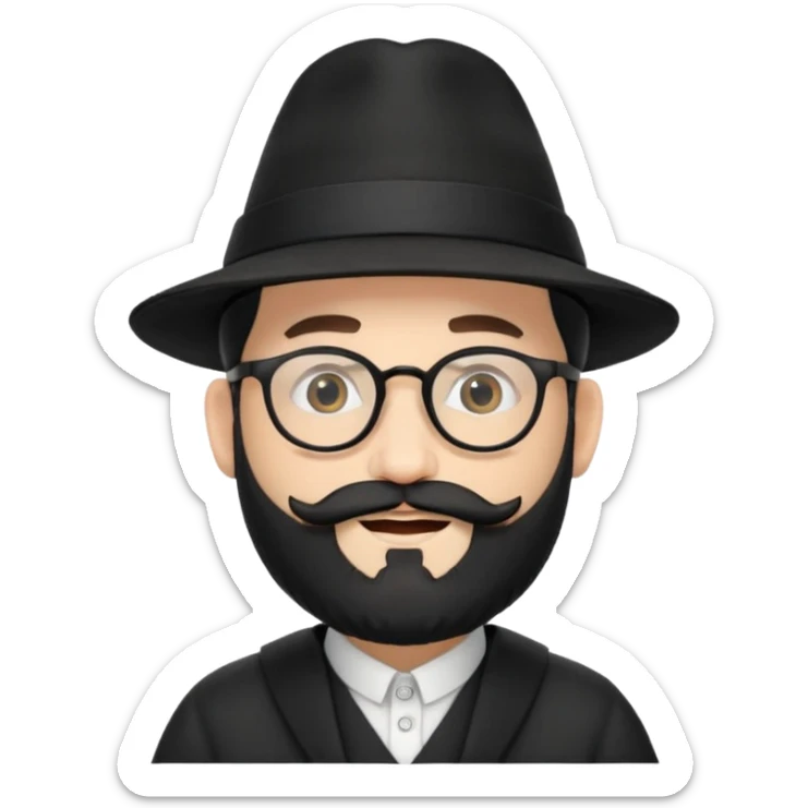 rabbi with a black hat, glasses, and blackish beard, flying to israel sticker