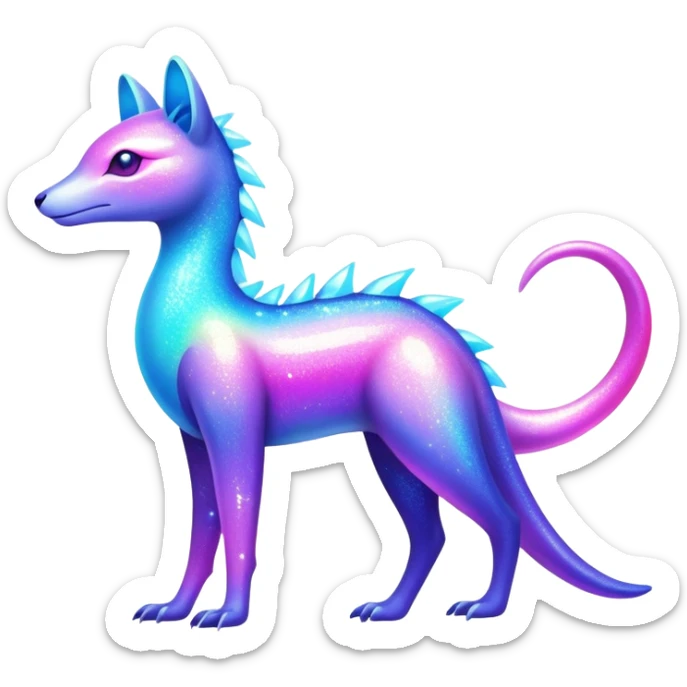 Shiny Exotic Colorful Neon-colored Glittery Ethereal Sparkly Iridescent Amaura-Aurorus-Fakémon-hybrid-creature (full body)  sticker