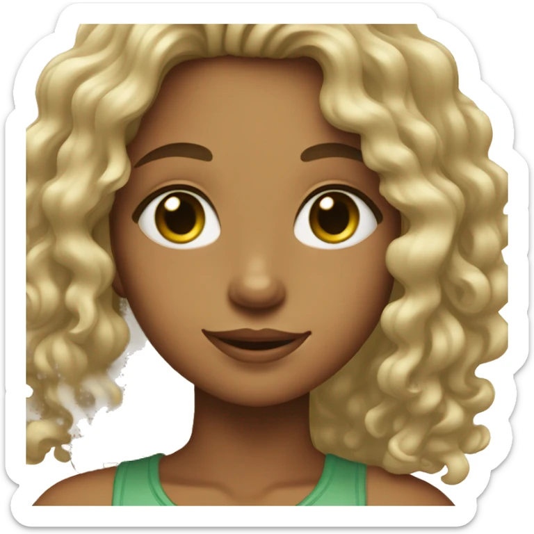 girl with curly hair wet hair middle part with green eyes and dimples sticker
