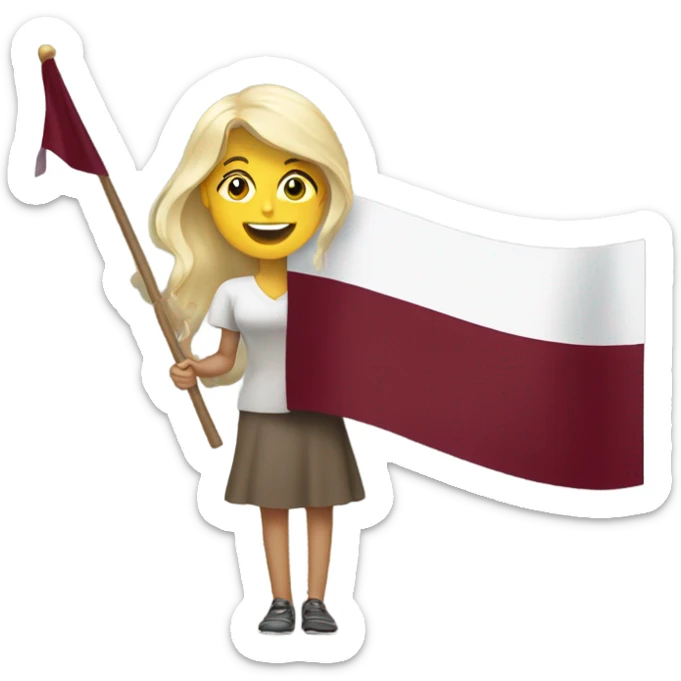 Happy blonde woman with a flag of Latvia in hands sticker
