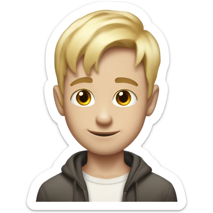 A short midget with his shirt off and he’s super skinny, and he’s pale, and he has texture blonde frindge, and freckles on his face sticker