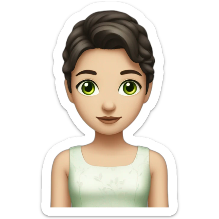 Girl, 14 years old, dark hair, green eyes, white skin, wearing a dress sticker