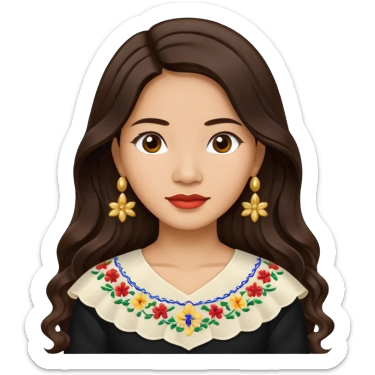 Filipino woman with long dark wavy hair parted in the middle wearing a traditional filipiniana sticker