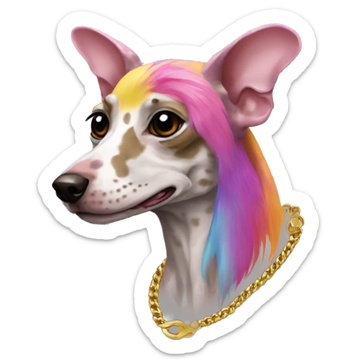Punk Chinese crested dog rainbow gecko markings piercings gold chain tattoos sticker