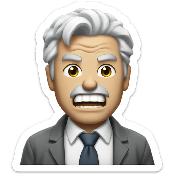 An angry white man with grey hair Shakes his fist at the sky in rage sticker