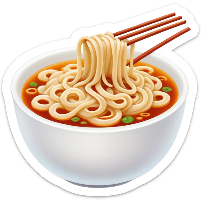 Chengdu sweet water noodles with sweet sauce, simplified emoji style with bold outlines and bright colors, cartoon style Tianshui Mian dessert-like noodle sticker