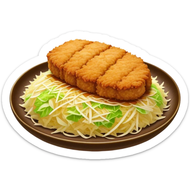 Cinematic Realistic Tonkatsu Dish Emoji, featuring a golden, breaded pork cutlet served with shredded cabbage rendered with rich textures and vibrant, dynamic lighting. sticker