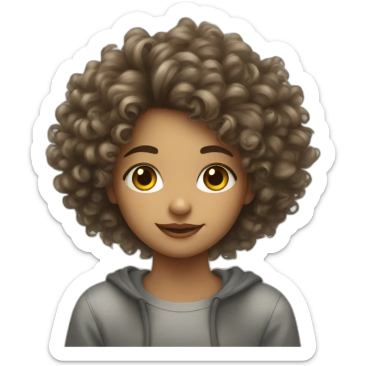 teenage girl with fluffy curly hair draws a picture sticker