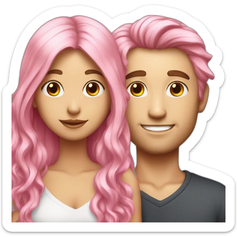 Pink hair girl in love with white guy with long hair sticker