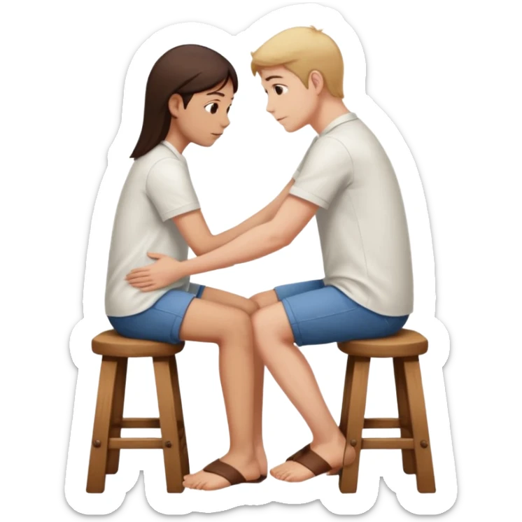 a person sitting on a stool with straight back turn in straight body putting their hands on both legs. sticker