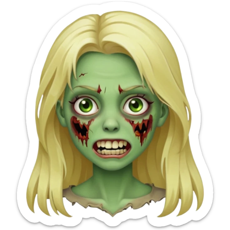 girl zombie with blonde long hair with teeth green skin and with no angry face sticker