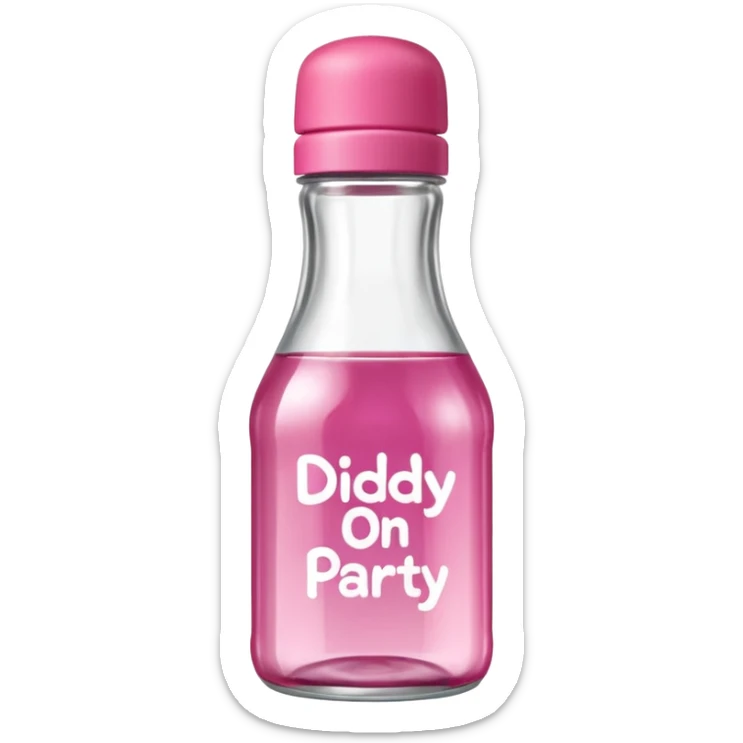 realistic baby oil style bottle pink cap pink logo clear bottle with berry logo with diddy party written and a berry on top bottle sticker