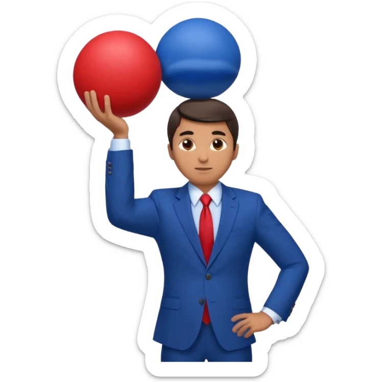 business man in a blue suit and red tie, carrying a huge dark blue ball above his head emoji sticker