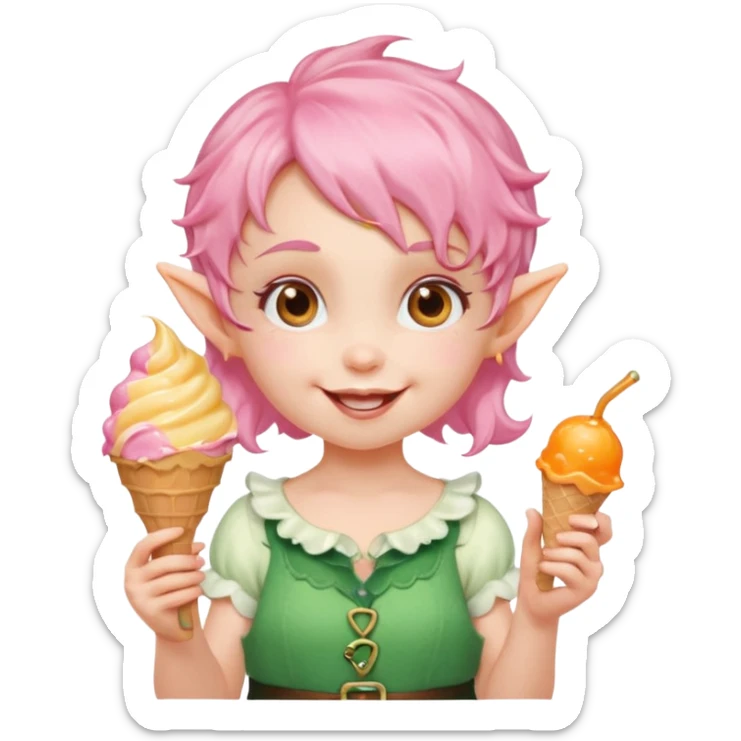 
baby girl elf in pink wavy short hair with orange ice cream




 sticker
