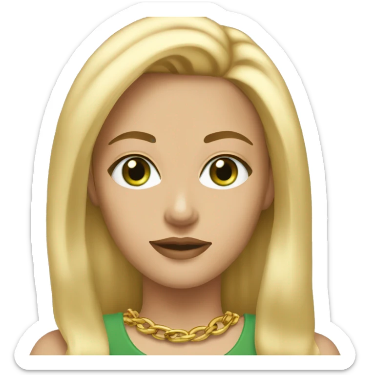 white woman with green eyes and straight blonde hair wearing gold chain necklace   sticker