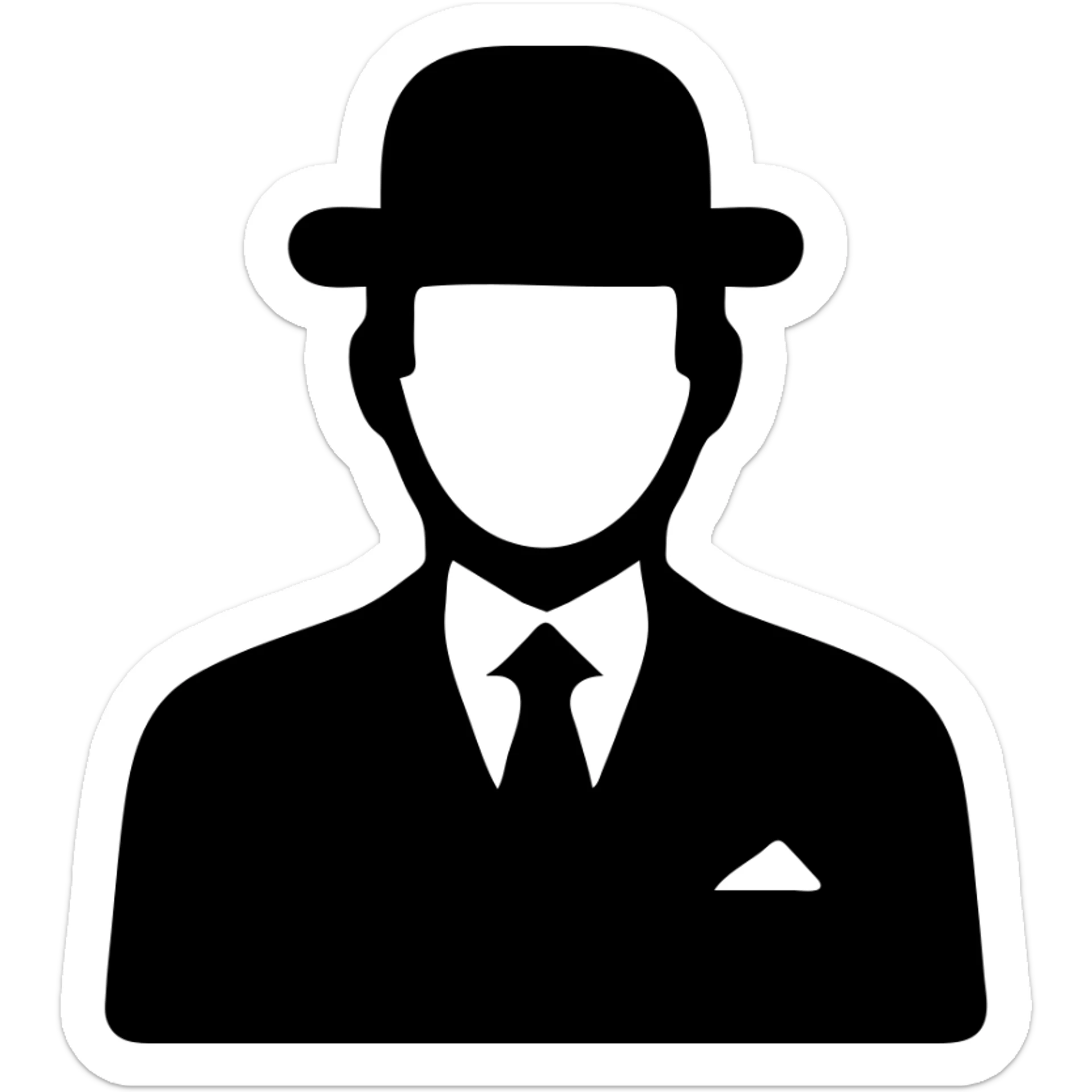 man in a vintage black and white suit, no facial hair, solid filled icon sticker