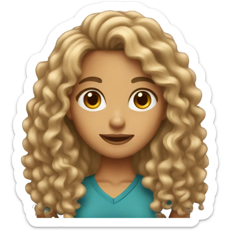 female  very long curly hair, tanned skin teacher sticker