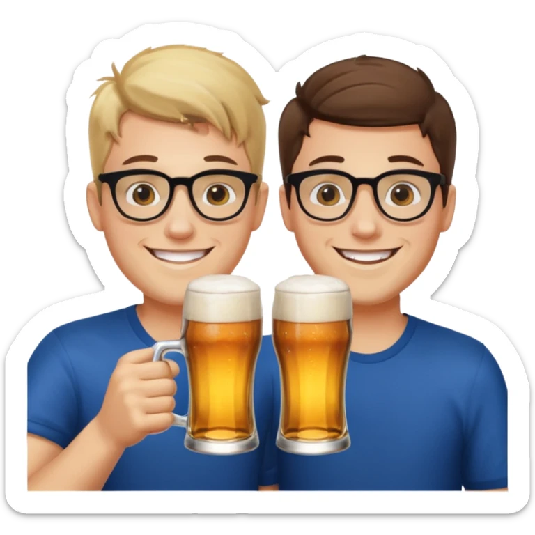 Two young guys holding a glass of beer in their hand and clinking glasses of beer sticker