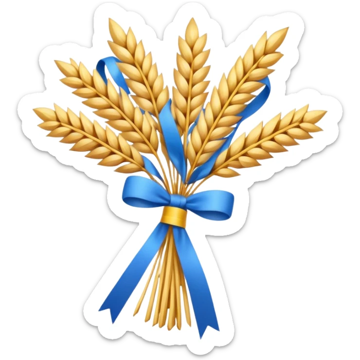 Emoji of a wheat sheaf tied with a ribbon, Ukrainian Christmas symbol, flat emoji style sticker