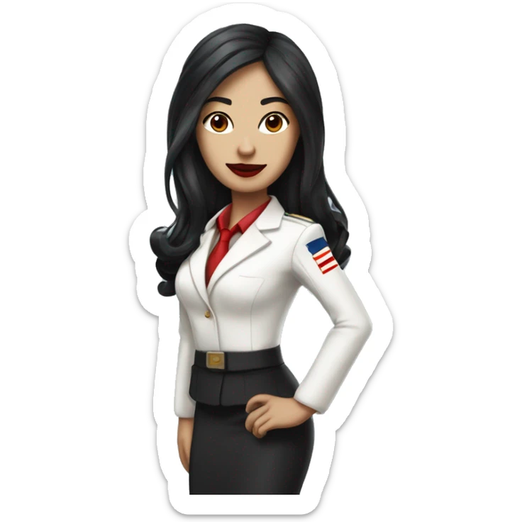 Flight attendant with long black hair, red lips and white skin with a pilot man with beige skin and black hair sticker