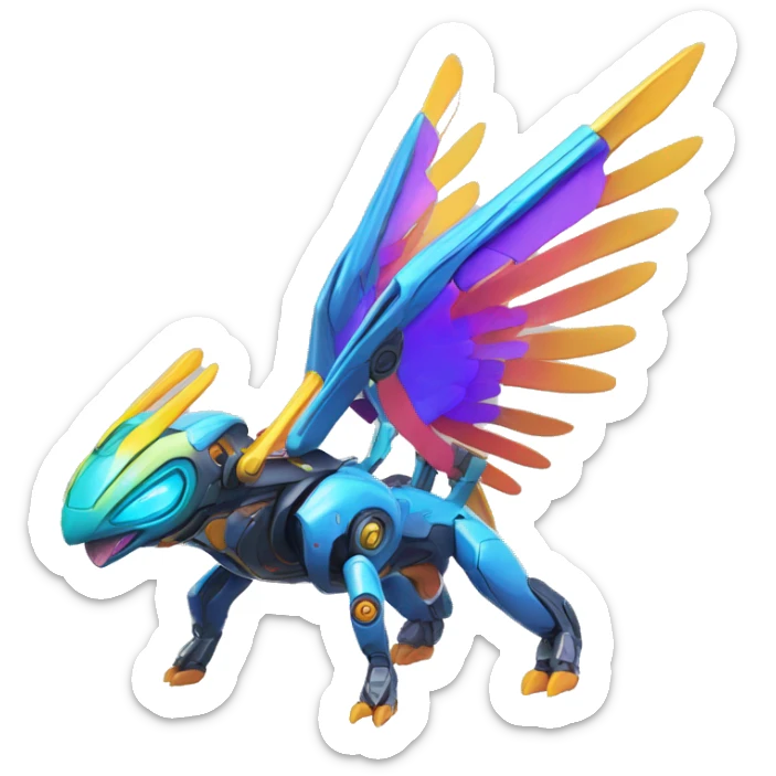 Colorful Neon Colors Vibrant Colors Flying Futuristic Mechanical Fakémon-Pokémon-Creature Full Body sticker