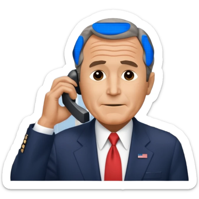 animated emoji of the world trade center with a plane crashed into it and george bush on a phone in front of it sticker
