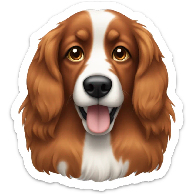 long haired copper dog with white belly and black spots on nose and floppy ears sticker