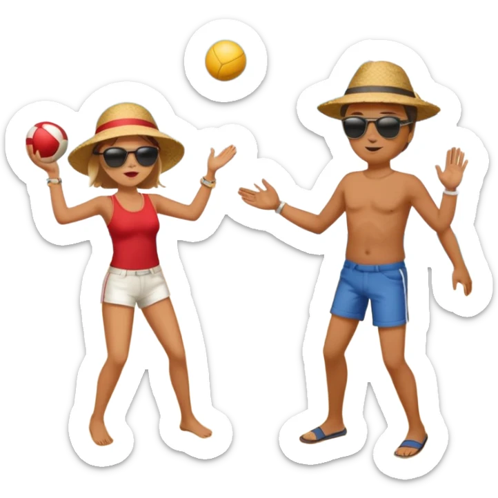 Throwing a ball at the beach to another person. Only one ball. sticker