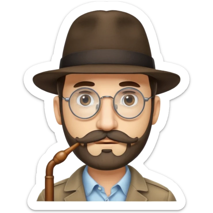 Jewish man wearing fedora with a very long nose that goes past his chin and circular glasses sticker