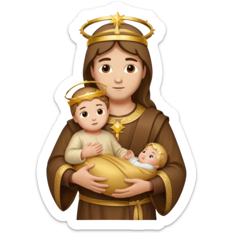 Santo Antônio with brown tunic, golden halo, holding Baby Jesus in lap sticker