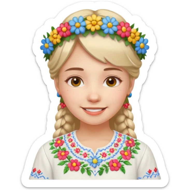 Ukrainian girl in a white embroidered shirt with a flower crown on her head sticker