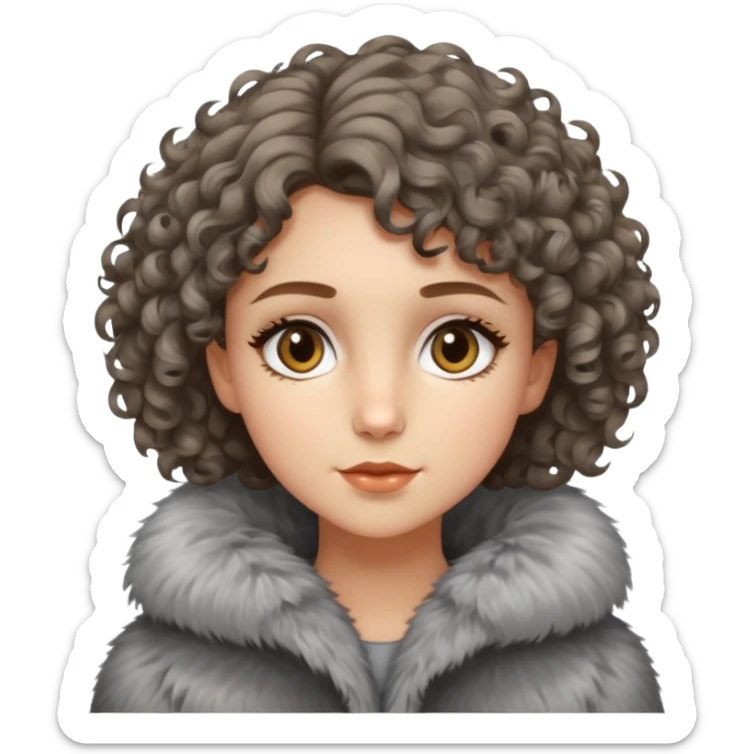 Caucasian girl with short curly hair and hazel eyes in 
gray fur-coat  sticker