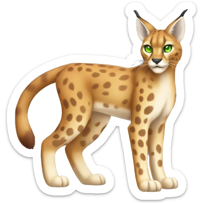 spotted Lynx-Caracal-Fakemon-hybrid with orange points, green eyes brown toes, and short tail, full body sticker