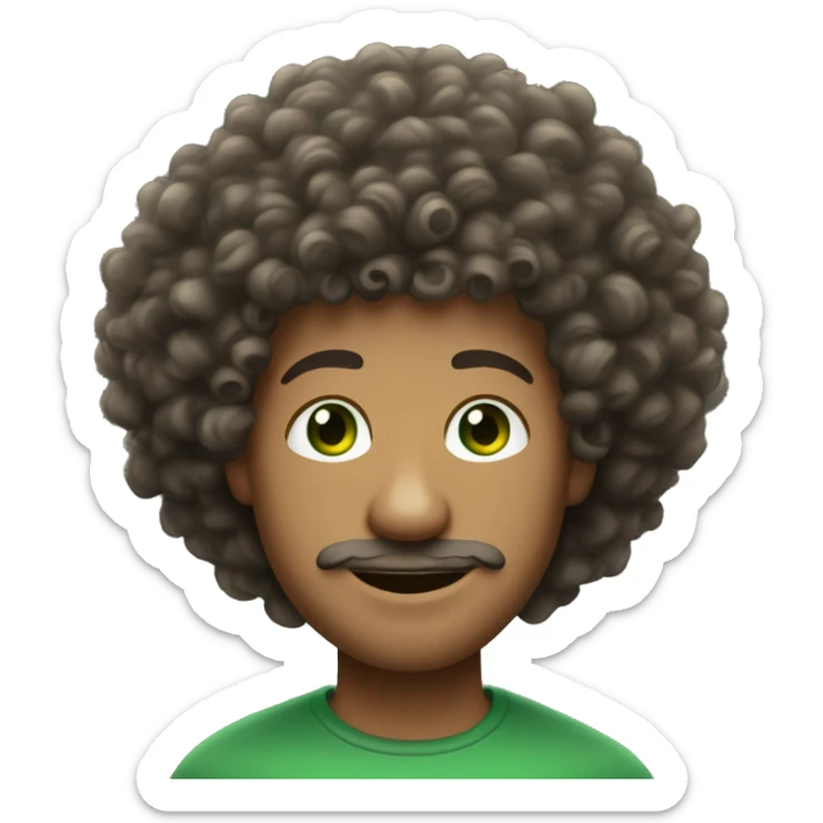 Man with good jaw, green eyes and curly hair that looks a bit like an afro made up of curls. Not massive but coming out a few inches from the face.  sticker