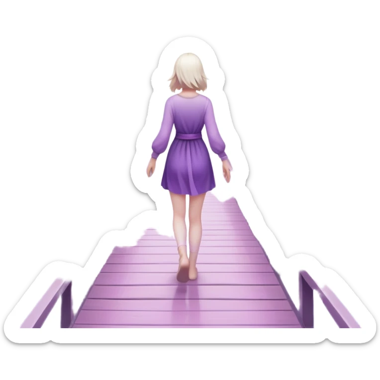 A small figure walks back across a foggy bridge, holding soft pink and purple orbs in each hand—symbolizing compassion and forgiveness. A gentle heart aura trails behind them, showing healing in motion. sticker