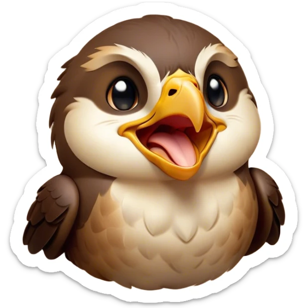 Cinematic Cute Yawning Falcon Portrait Emoji, Head tilted slightly with a dramatic, wide-open yawn, showcasing a streamlined, powerful form with a softly drooping beak and sleepy, half-closed eyes, Simplified yet irresistibly adorable features, highly detailed, glowing with a soft, cozy glow, high shine, relaxed yet expressive, stylized with a dash of whimsical aerial charm, soft glowing outline, capturing the essence of a drowsy yet affectionate falcon that appears ready to stretch out for a nap! sticker