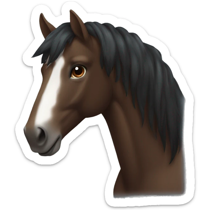 Dark brown horse with dark brown mane and small white marking on top of head sticker