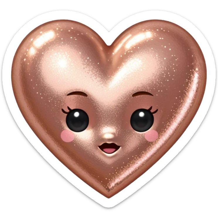Edit the glittery gold color heart to a glittery rose gold color heart with a subtle gradient and no border. Keep the background transparent. Maintain the glittery texture and subtle gradient effect in rose gold tones sticker