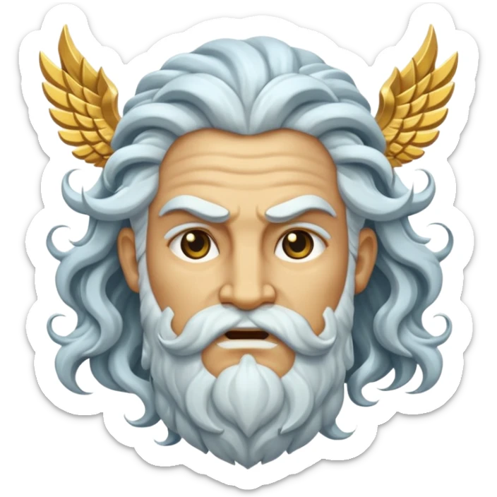 Gates of Olympus slot emoji with a dramatic Zeus face, thunderclouds, and ornate gold details sticker